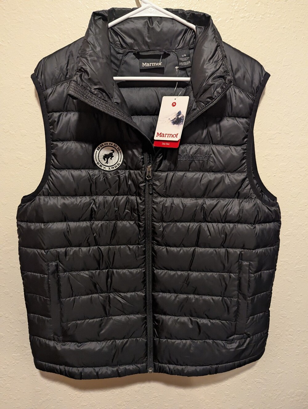 Marmot 700 Fill Down Zeus Puffer Vest Ford Bronco Logo Black Men's Large Nwt